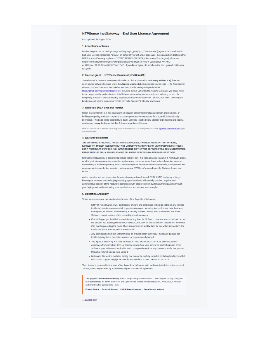 EULA page