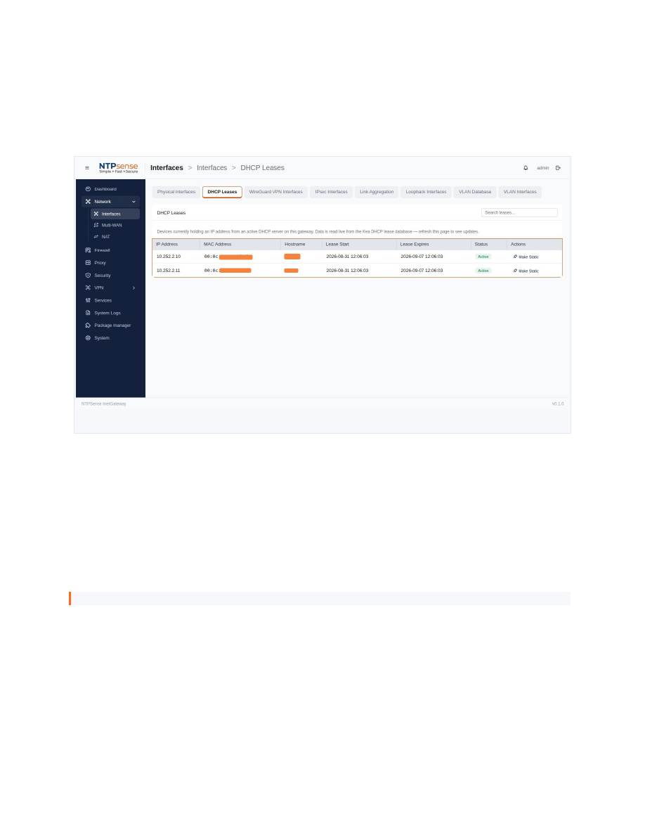 DHCP Leases table